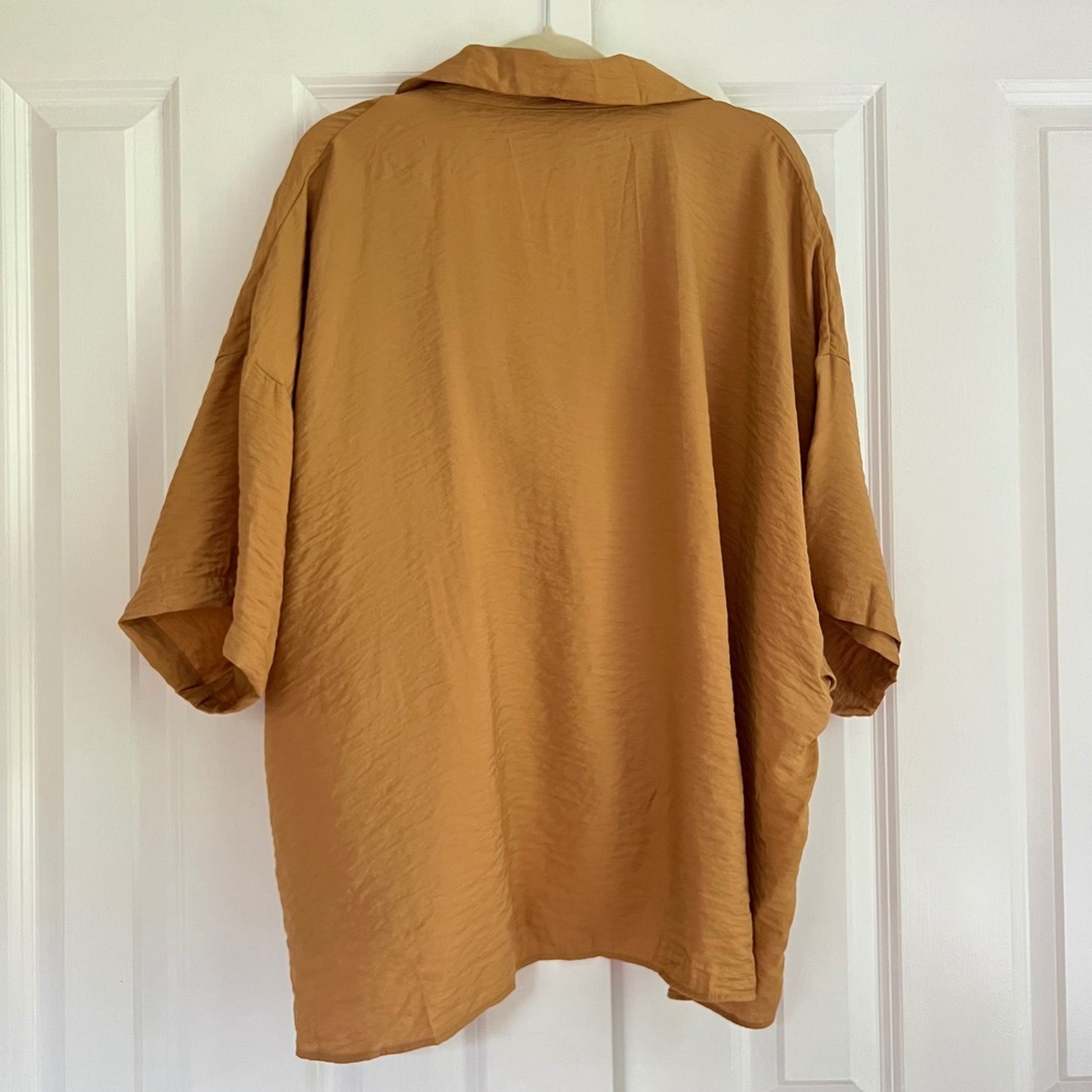 Anthropologie The Dylon Placket Top Mustard Brown V-Neck Textured Blouse Size XL - Picture 7 of 8